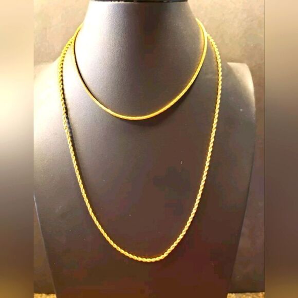 Vintage Signed Crown Trifari And Trifari Goldtone Necklaces 24" And 14" - Picture 1 of 1